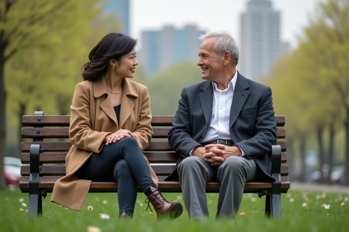 Couple élégant en parc urbain au printemps