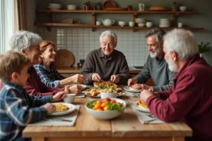Famille multigenerational partageant un repas convivial