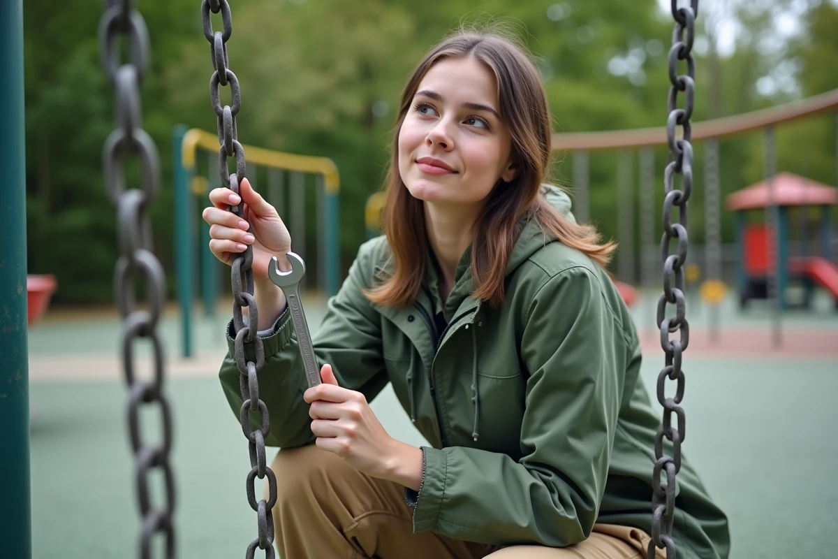 Jeune femme vérifiant les chaînes d